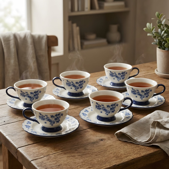 Tea Cup and Saucer Set - 6 Pcs